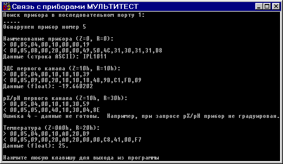 пример организации обмена данными с приборами через последовательный порт RS-232C под Windows